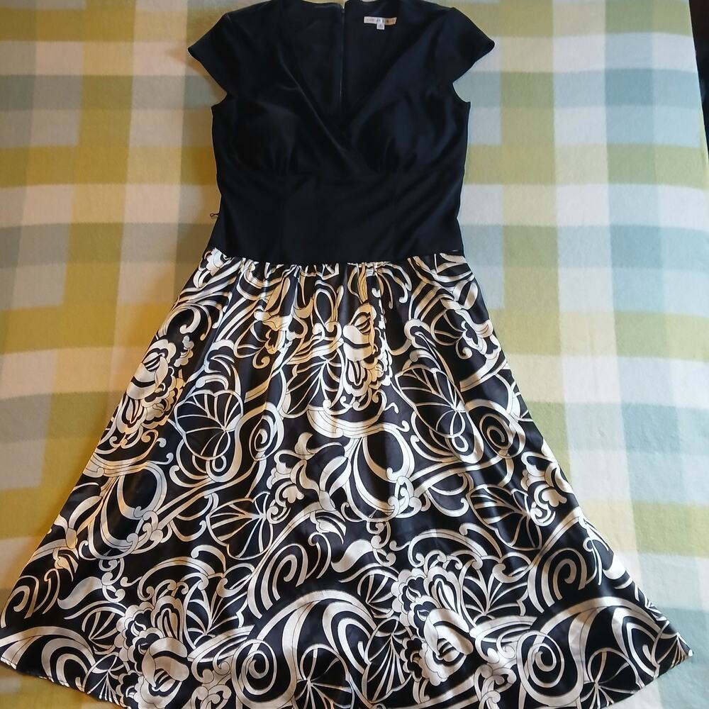 Sandra Darren Black White Short Sleeve Belted Dress Size 12